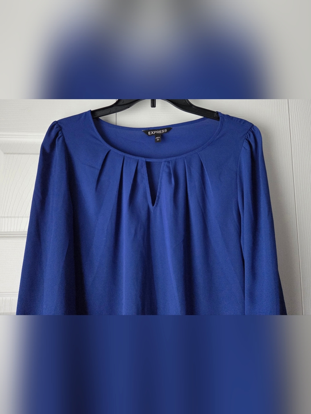 Express Semi Sheer Royal Blue Keyhole Blouse Size M - Picture 3 of 11